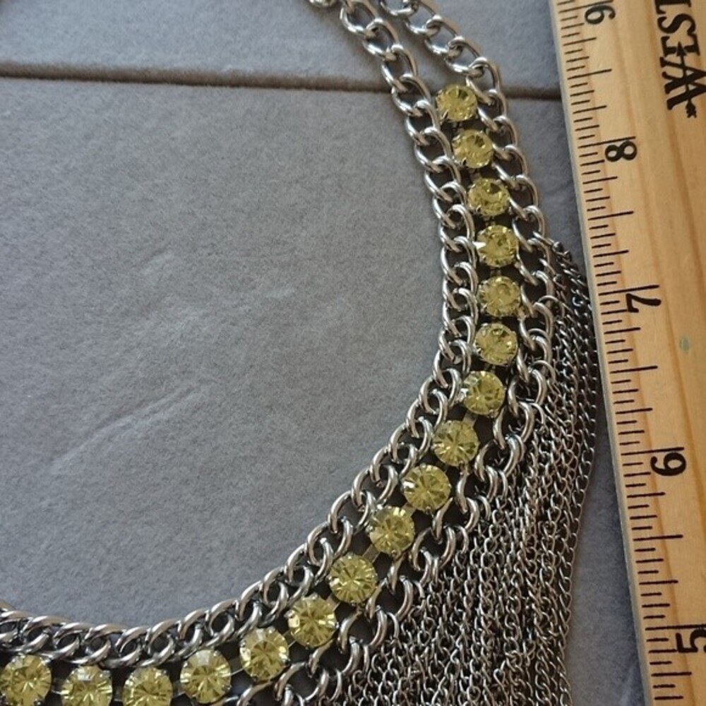 Yellow Rhinestone & Chains Statement Choker Neckl… - image 7